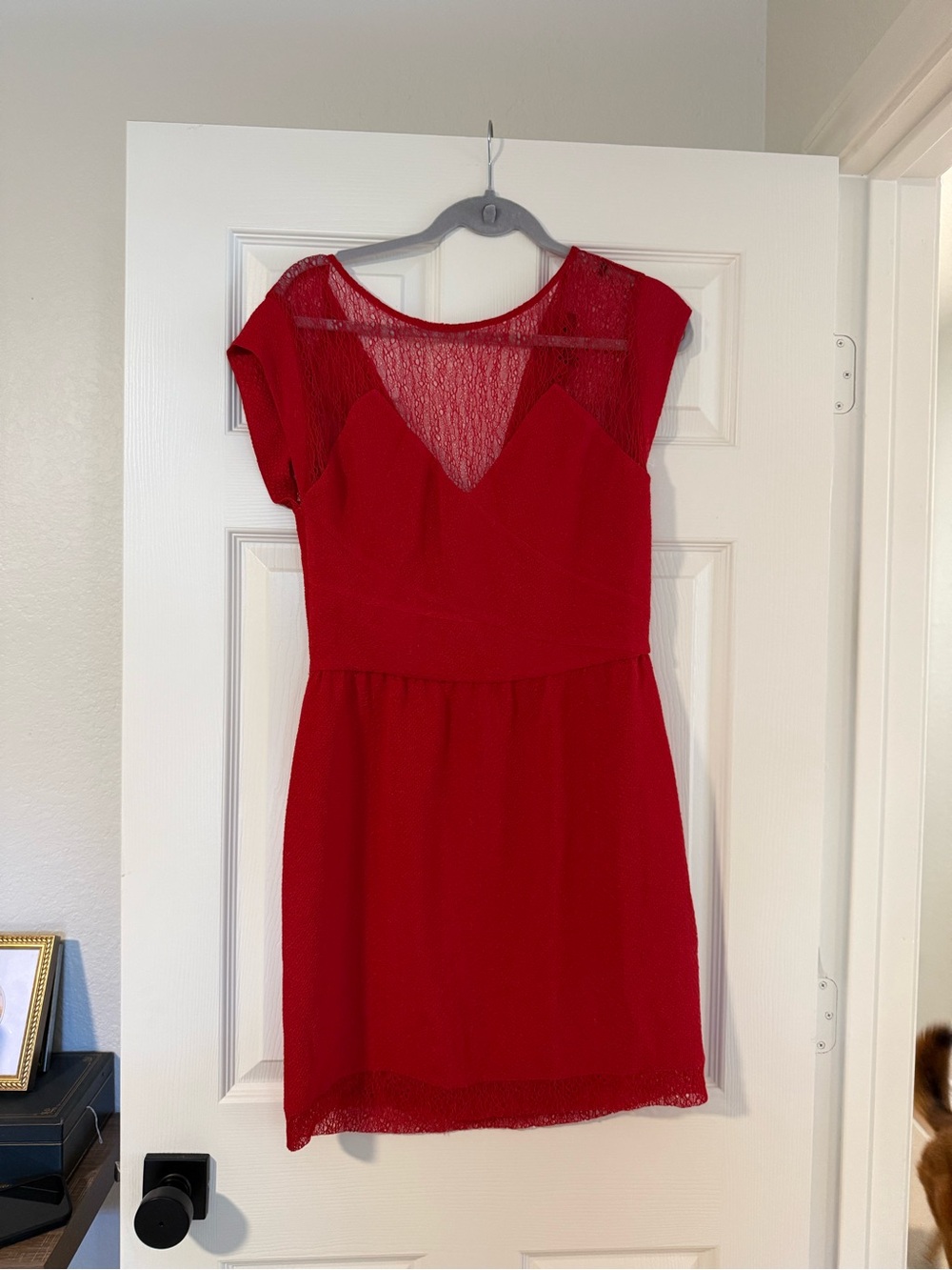 The Kooples Red Cap Sleeve Mesh Yoke Mini Dress